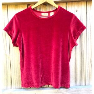 Vintage Y2K Limited America Cropped Red Velour Short Sleeve Shirt